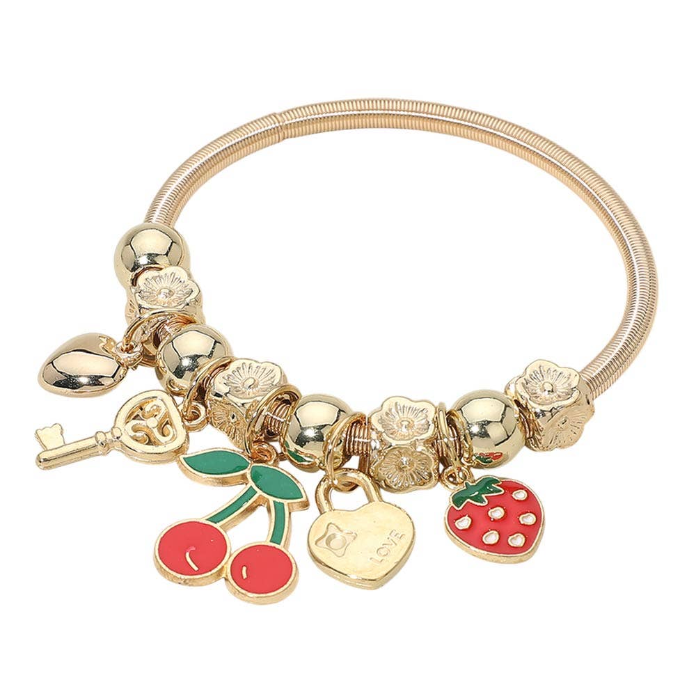 Fruit Heart Key Charm Beaded Stretch Bracelets