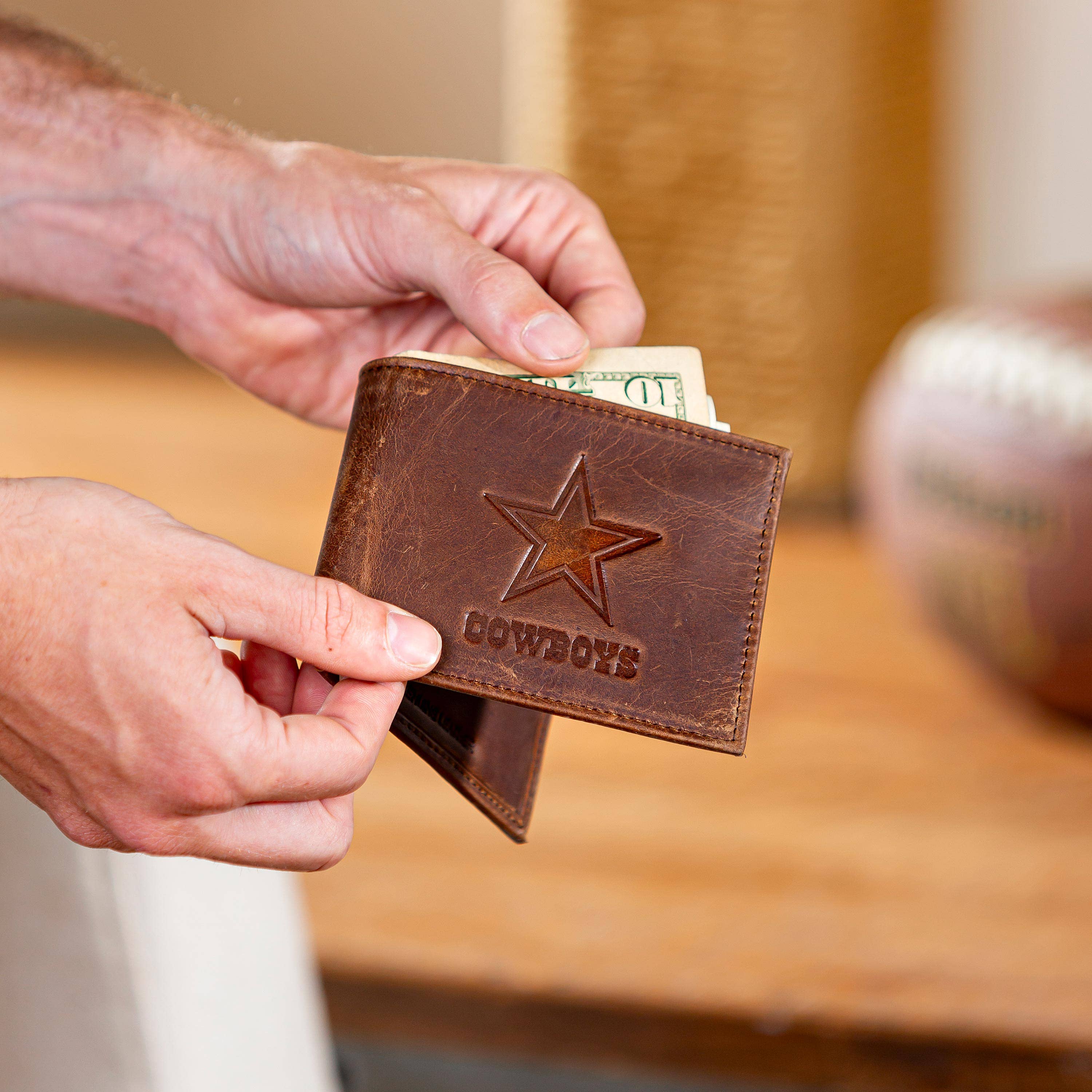 Dallas Cowboys, Bi-Fold Wallet, Brown, CH, 100% Genuine Leat