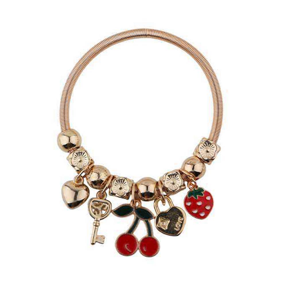 Fruit Heart Key Charm Beaded Stretch Bracelets