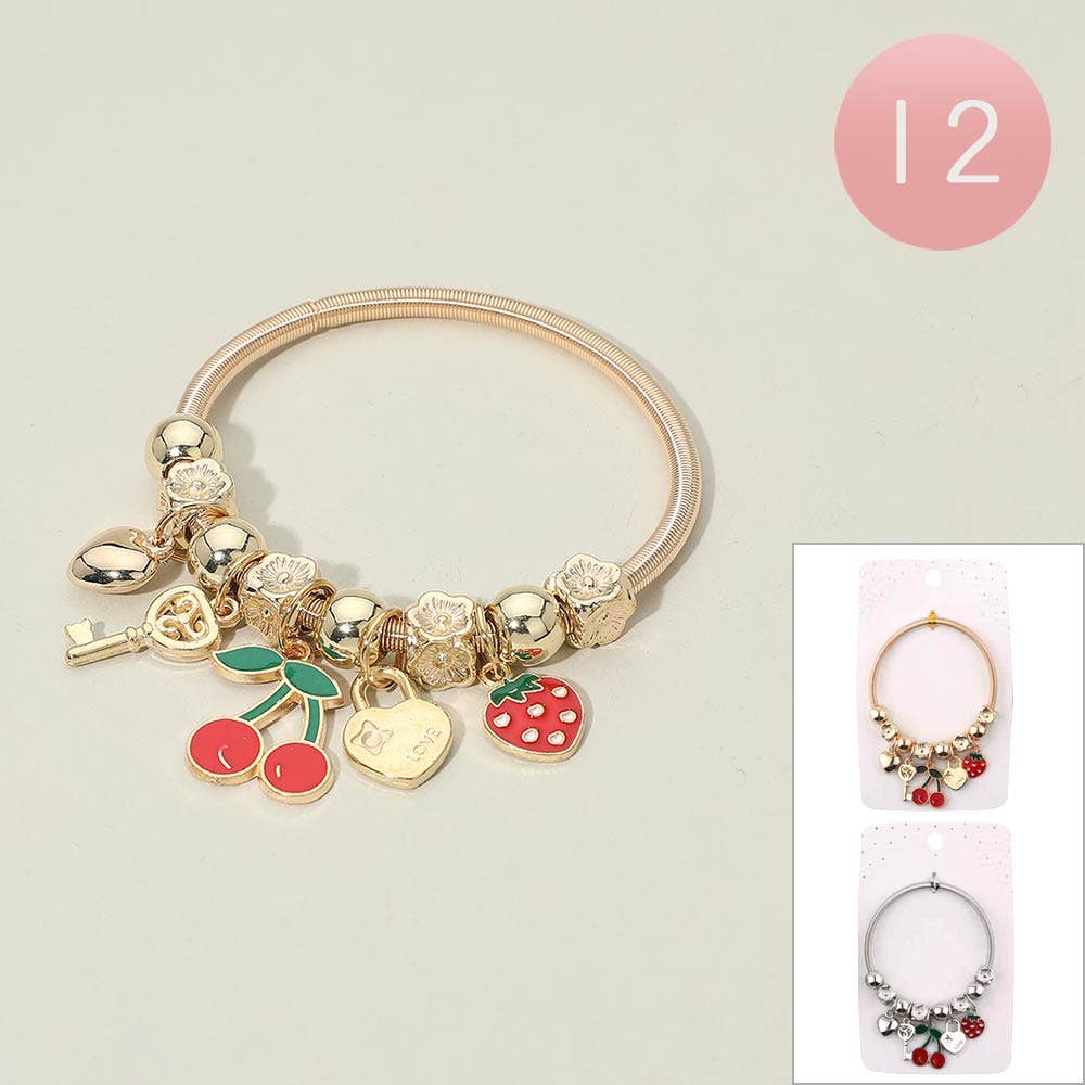 Fruit Heart Key Charm Beaded Stretch Bracelets