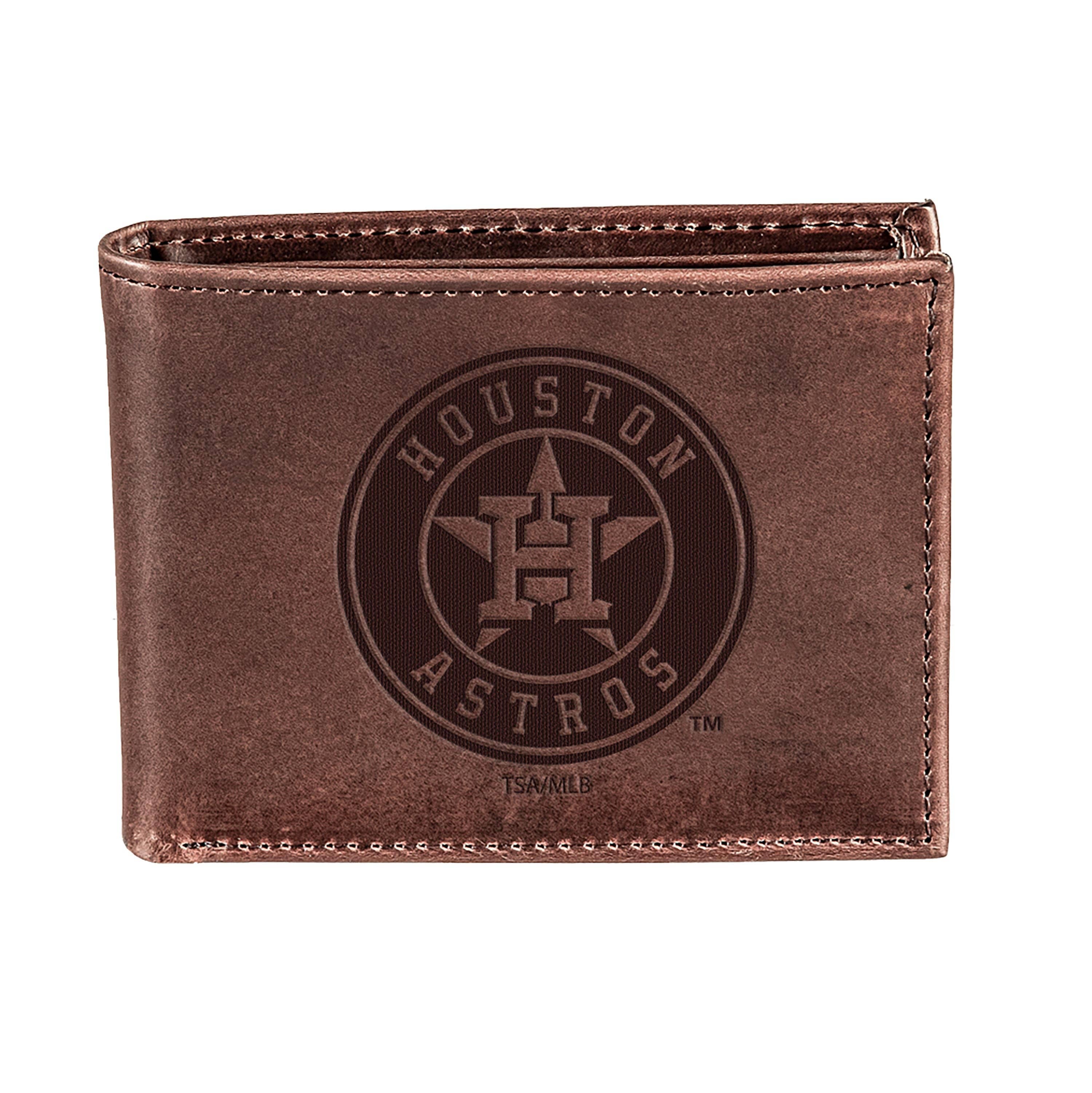 Houston Astros Bi-Fold Wallet Brown 100% Genuine Leather