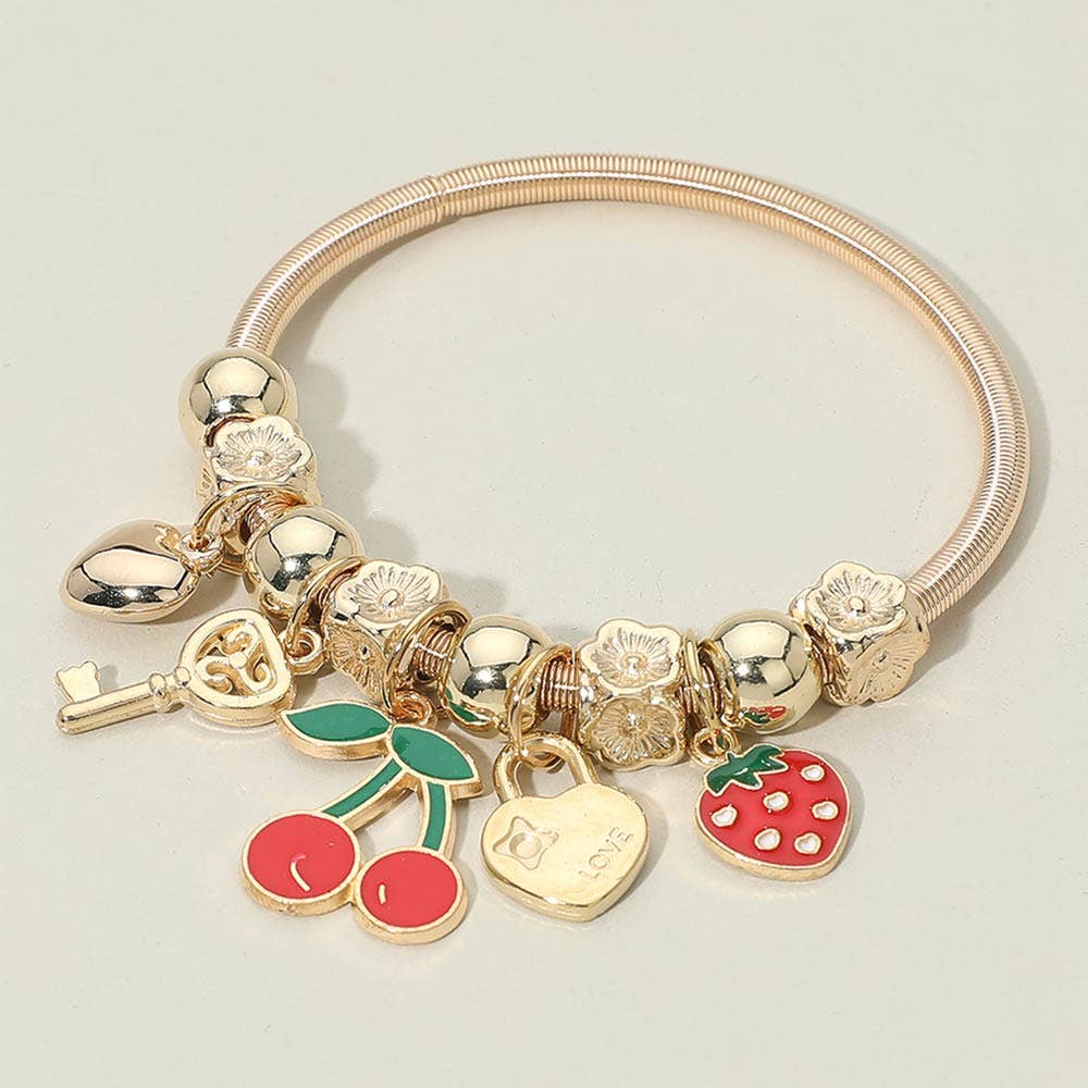 Fruit Heart Key Charm Beaded Stretch Bracelets